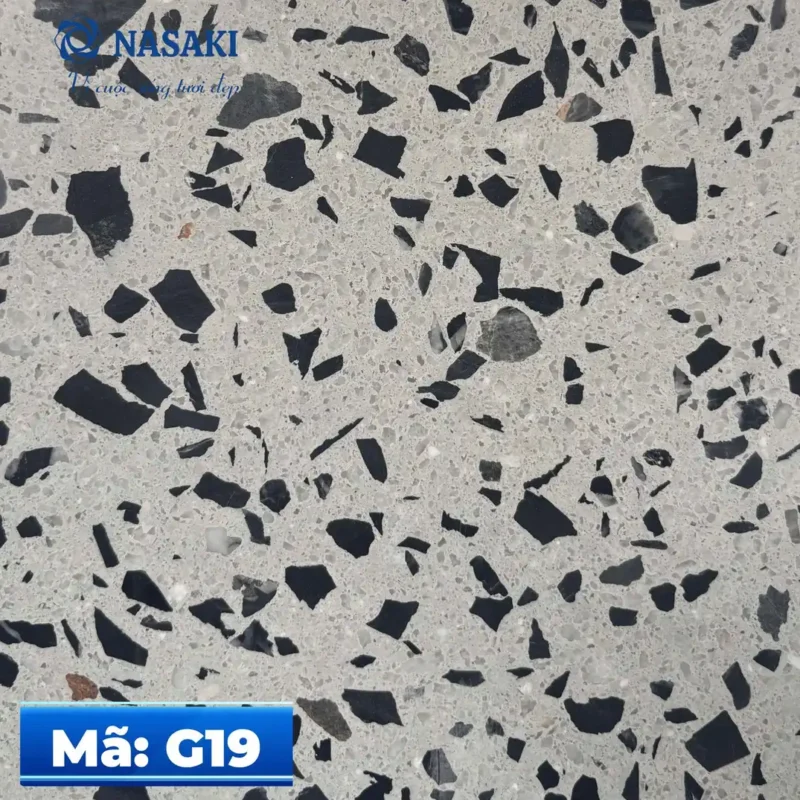 Gạch Terrazzo Nasaki Trắng Hạt Đen Lớn G19