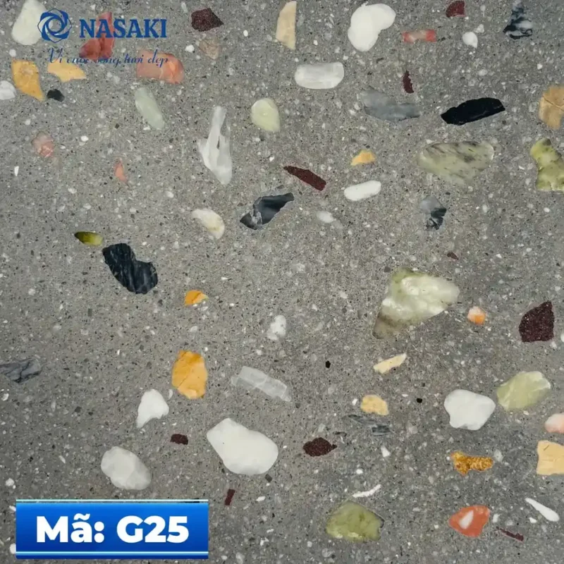 Gạch Terrazzo Nasaki Xám Đậm Hạt Đa Sắc G25