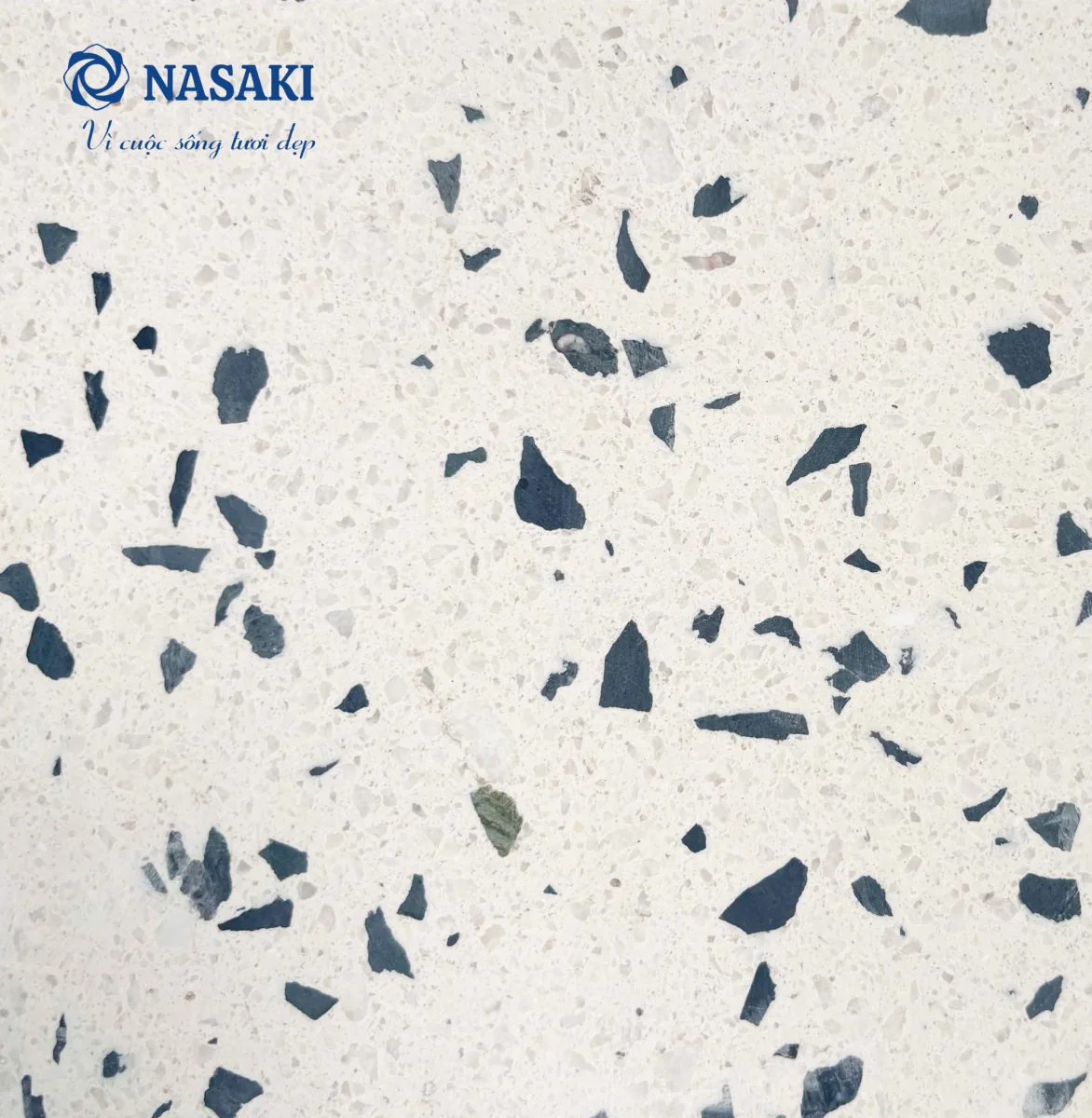 Gạch Terrazzo NASAKI mẫu hạt đá đen trên nền trắng