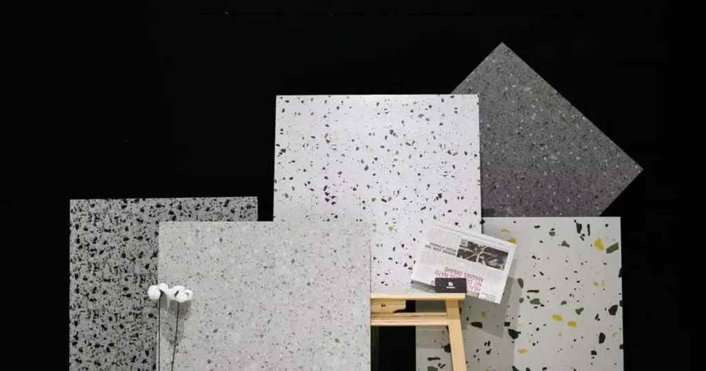Các mẫu gạch Terrazzo NASAKI với hoa văn đá tự nhiên được trưng bày