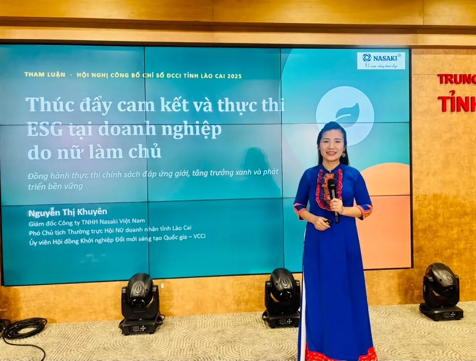 Bà Nguyễn Thị Khuyên, Giám đốc NASAKI, tại Hội nghị công bố DCCI Lào Cai năm 2025