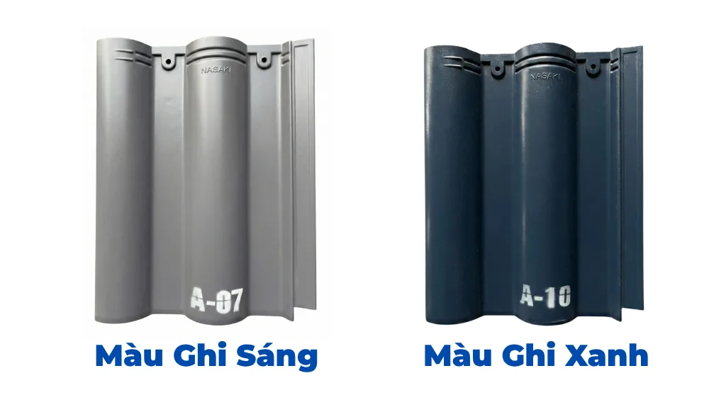 Ngói NASAKI mã A-07 ghi sáng và A-10 ghi xanh, màu ngói hợp mệnh Thủy