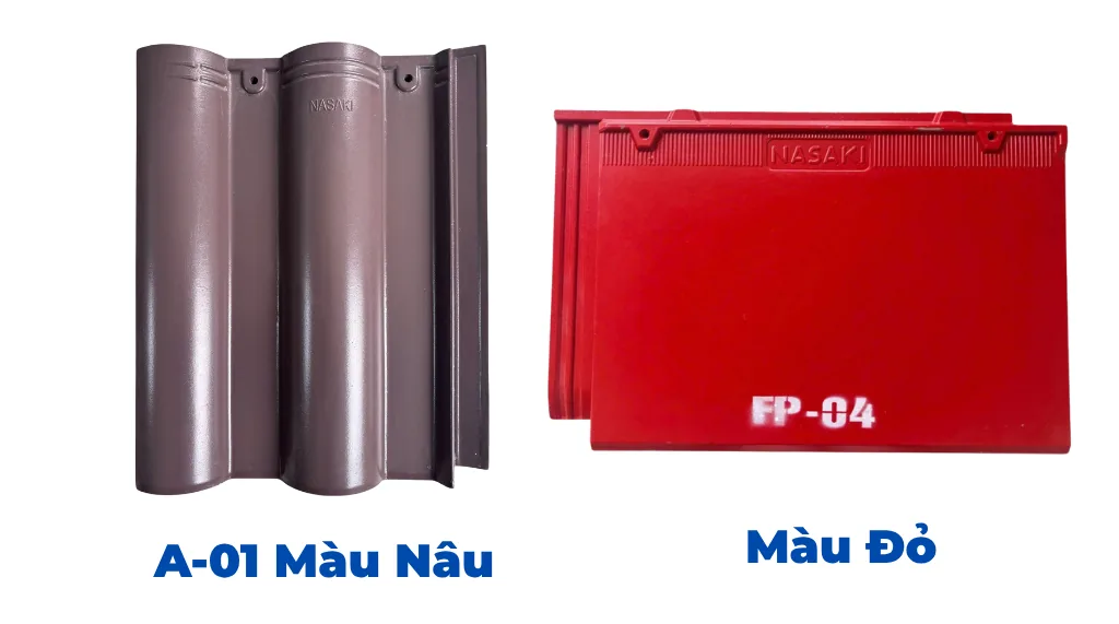 Ngói sóng A-01 màu nâu và ngói phẳng FP-04 màu đỏ của NASAKI