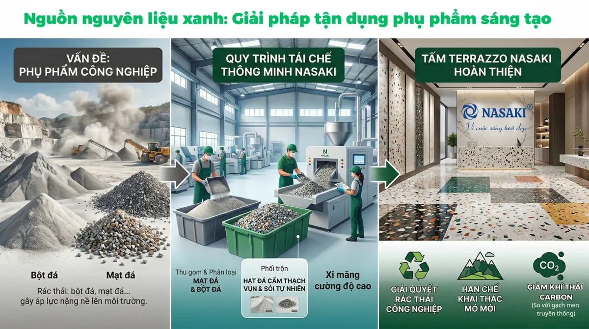 Sơ đồ tận dụng mạt đá, bột đá làm nguyên liệu gạch Terrazzo NASAKI