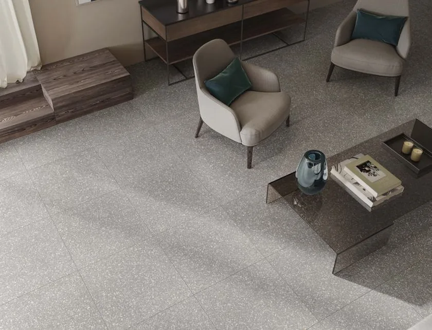 Phòng khách lát sàn Terrazzo tông xám nhạt