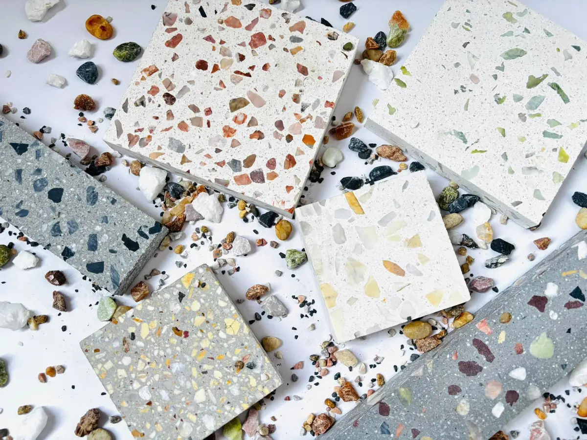 Các mẫu gạch Terrazzo với hạt đá nhiều màu sắc