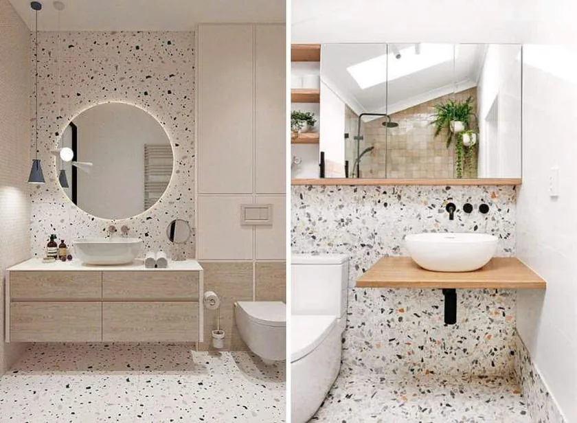 Phòng tắm ốp lát Terrazzo hạt đá màu mang nét retro