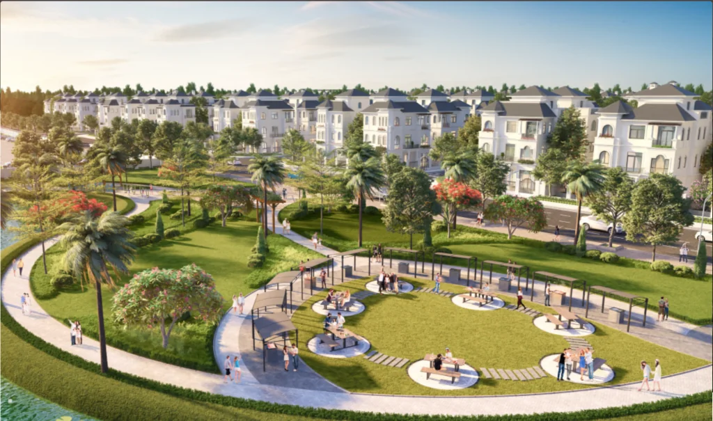 Công viên và dãy biệt thự tại Vinhomes Smart City Hà Nội